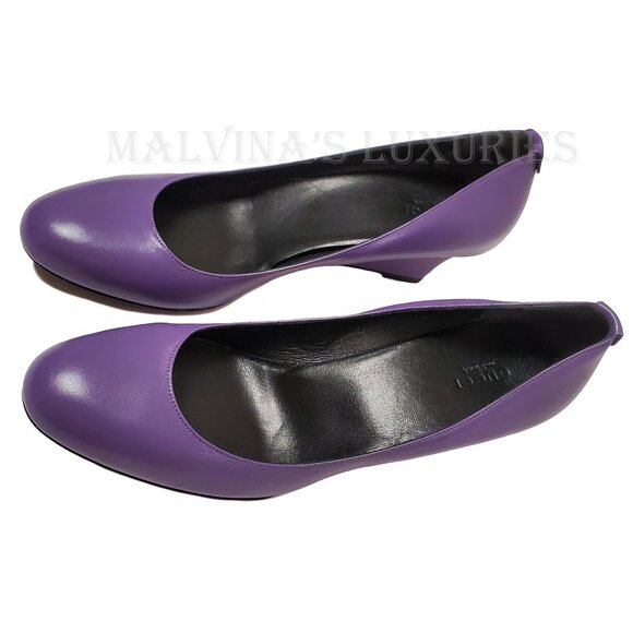 GUCCI SHOES PURPLE LEATHER LOGO SIGNATURE HARDWARE WEDGE IT 39.5 / US 9.5 - Picture 12 of 12